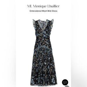 Monique Lhuillier Embroidered Mesh Midi Dress, Size 10